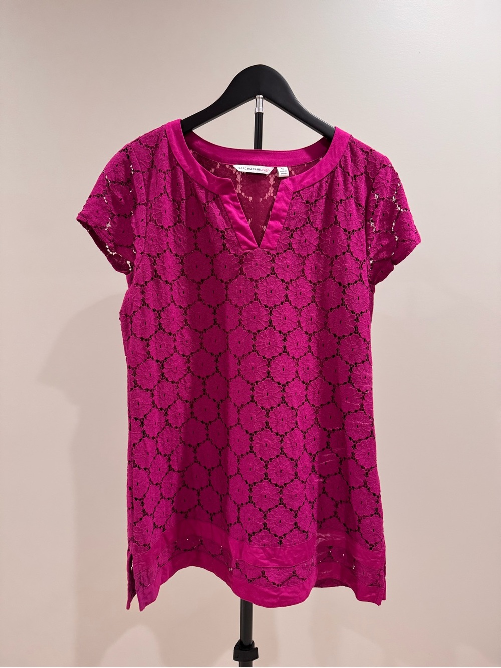 Isaac Mizrahi Fuchsia Lace Split-Neck Tunic